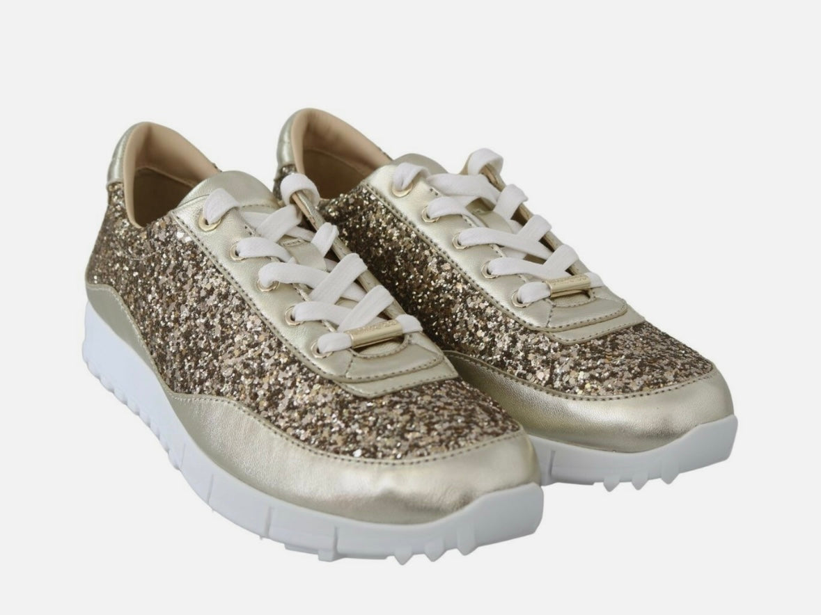 Jimmy Choo Gold Glitter Sneakers Size 7 – Our Little Luxe Secret