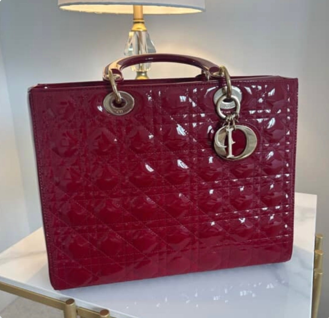 Dior Large Lady Dior Tote | Cherry Red Patent