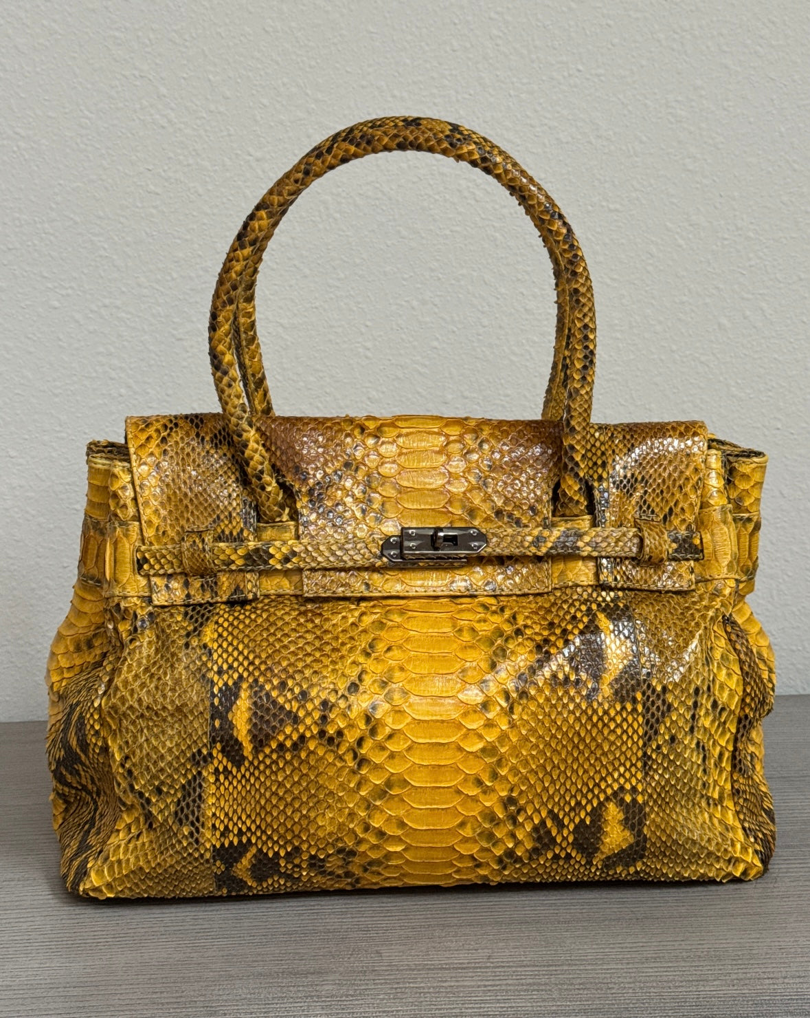 Glen Arthur Exotic Python Top Handle Bag | Yellow GLEN ARTHUR Exotic Python Satchel